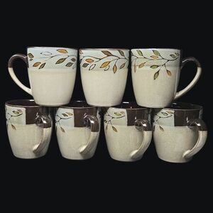 Set Of 7 Pfaltzgraff Pastoral Leaves Design Mug Set - Cream and Brown